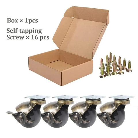 2 Inch Ball Caster Wheels With Side Locking Antique Brass Vintage Swivel Casters For Furniture Set Of 4 With 16 Screws Heavy Duty 360 Lbs Capacity Ideal For Coffee Tables And Ottomans, box and screws included