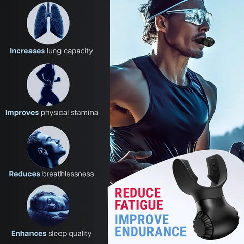 Athlete running with Dual Resistance Breathing Trainer For Athletes And Fitness Fans Silicone Lung Exerciser shown in detail.