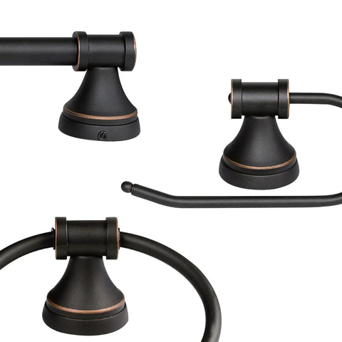 Oil Rubbed Bronze All In One Bathroom Set With 3 Light Vanity Fixture And Coordinating Towel Bar Towel Ring Robe Hook And Toilet Paper Holder