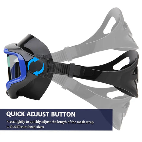 Side view of Anti Fog Diving Mask With 180 Degree Field Of View For Adults showing quick adjust strap feature