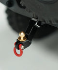 Aluminum Drop Hitch Receiver for 1 By 18 RC Crawler Upgrade Part with red tow hook and gold ball joint attached to RC vehicle.