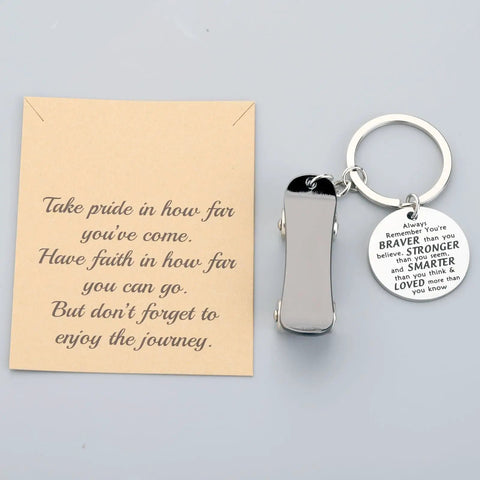 Dope Mini Skateboard Keychain For Skaters And Gift Lovers, Stainless Steel Pendant 1.18 Inches with inspirational card