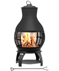 Compact Wood Burning Chiminea Fire Pit For Outdoors, Small Patio Outdoor Fireplace, 17.7 Inches Wide By 35.6 Inches Tall