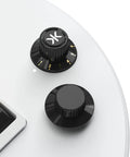 Close-up of control knobs on Les Paul Pro Edition Alpine White Guitar Controller For PC Switch Android And More, Ultra Wide Multi-Platform Compatibility With Cloud Gaming Support For Xbox Cloud Gaming And Luna, Keyjam Mode Included.