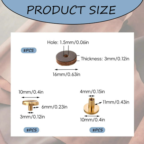 Product size chart showing dimensions for 8 Pack Leather Suspender Lock Set With Washers For DIY Suspender Repairs And Replacing Buckles