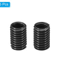 Two black carbon steel threaded repair inserts (M8x1.25 to M10x1.5 reducer), 15 mm long.