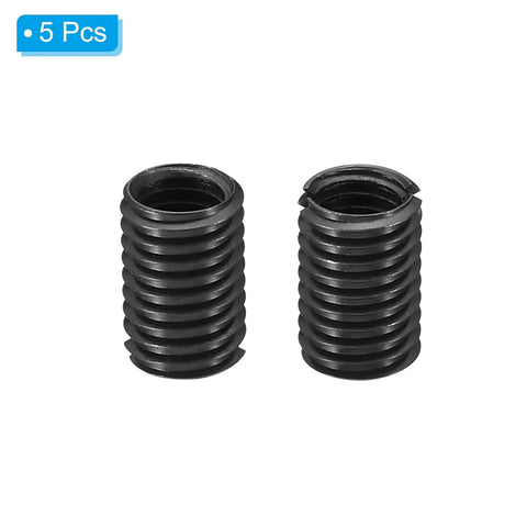 Two black carbon steel threaded repair inserts (M8x1.25 to M10x1.5 reducer), 15 mm long.