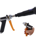 Ceramic Atomization Sprayer For Garden Care And Crops Featuring Durable Ceramic Nozzle, Multi Purpose Sprayer For Lawn Irrigation, Car Wash, And Farm Tasks, Easy Install No Fuss High Efficiency Mist, Eco Friendly And Safe shown in hand and side view.