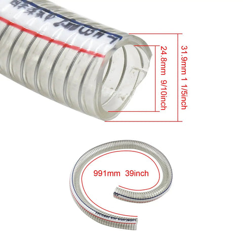 Close-up of 39 Inch Universal Log Splitter Suction Hose Beefy Heavy Duty 1 Inch ID Wire Reinforced PVC for hydraulic systems