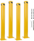 Rock Solid Steel Safety Bollard Heavy Duty Four Pack 48 Inch Tall Bright Yellow Traffic Posts With 4.5 Inch Diameter Pipe Design for installation.