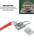 Beefy Heavy Duty Adjustable Toggle Latch Clamp Grip Up To 4008 Lbs with zinc-plated iron body and red handle for machinery use