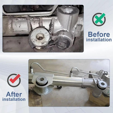 Before and after installation of Dodge Ram 1500 Steering Rack And Pinion Mount Bushing Set 4 Pack Direct Fit Replacement For 2002 To 2012