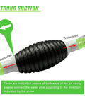 Heavy Duty Liquid Siphon Pump With Three Foot PVC Hose showing water inlet and outlet with strong suction detail.