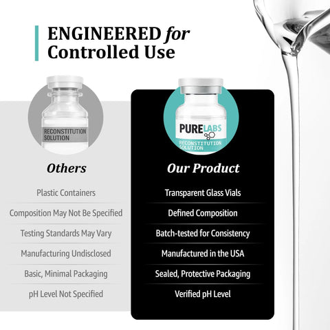 Front view of ten 3ml glass reconstitution vials with white caps, made in USA by Amazon