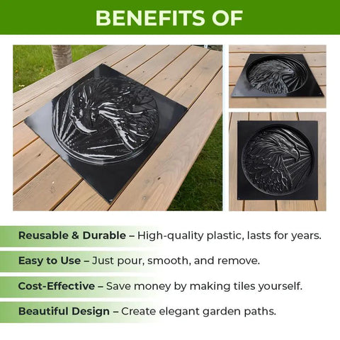 3D Eagle Head Concrete Mold For Cement ABS Plastic 2mm Thick Durable Round Eagle Mold For DIY Garden Stepping Stones Patio Walkway Outdoor Decor Reusable For Plaster Cement Casting shown on a wooden table