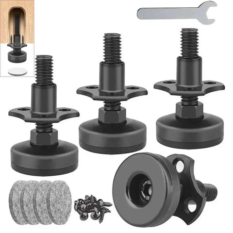 Adjustable Furniture Leveling Feet 4 Pack Heavy Duty Leg Levelers Support Up To 1320Lbs, black metal feet with screws and pads