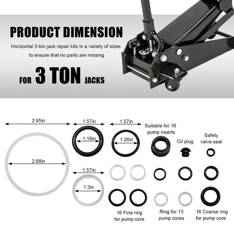 17 Piece Floor Jack Seal Kit For Horizontal 3 Ton Hydraulic Jacks Oil Seal O Rings Replacement Set with size details