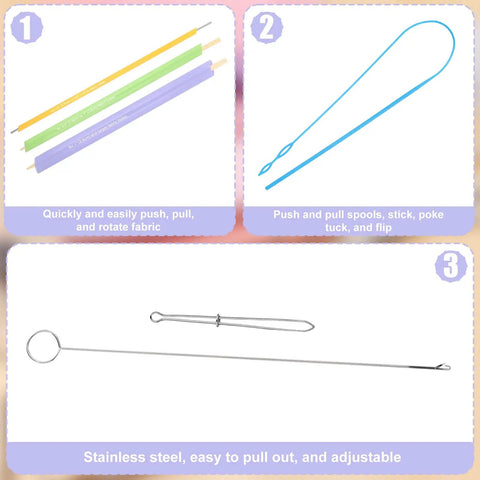 13 Piece Quick Turn Fabric Set For Sewing And Crafting, Multi Functional Fabric Tube Turner Tool Kit with turners, rods, and threaders
