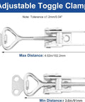 Beefy Toggle Clamp Kit 304 Stainless Steel, Adjustable Locking Mechanism, 91 to 102 mm, showing max and min distances