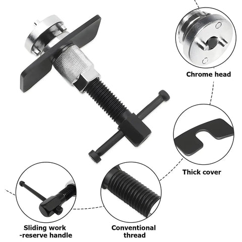 3 Piece Brake Caliper Piston Wind Back Tool Set for Rear Brake Pad Replacement, showing components and features of 45 steel tool.