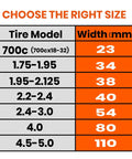 Size chart for Road Bike Tire Liner Self Adhesive Inner Tube Protector For 700c And 28 Inch Tires Puncture Proof Shield For Road