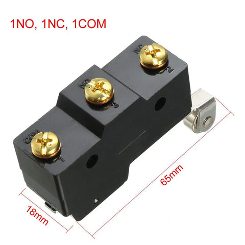 Panel Mount Long Hinge Roller Lever Micro Limit Switch SPDT 1NO 1NC With Screw Terminals For AC DC Control Circuits, black with gold screws