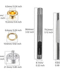 All In One Leather Grommet Kit 6mm Quarter Inch With 200 Eyelets In Gold Black Silver Bronze Includes 3 Grommet Tools, dimensions