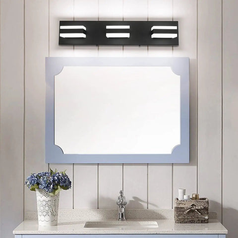 Black LED Vanity Light Fixture Over Mirror Three Light Modern Bath Lighting for Bathroom Restroom Easy 15 Minute Install