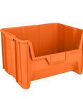 54 Pack Heavy Duty Plastic Stackable Hopper Bins 20 By 15 By 12 In Orange Industrial Bulk Storage Containers showing an empty bin.