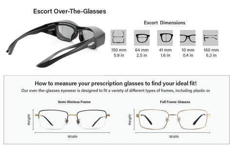 Fit Over Glasses Safety Shield 3 Pack With Clear Smoke And Yellow Lenses for day night rain shows dimensions and fit examples