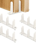4 Pack Universal Closet Door Floor Guide Kit For One Three Eighths Inch Thick Doors ABS Sliding Door Bottom Guide White Durable Plastic Rail System With Eight Screws For Easy Installation, showing white plastic guides with wood doors.