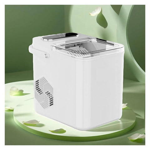 Top Notch Countertop Ice Maker Chills Out Daily With Twenty Six Pounds Of Crisp Cubes Includes Free Scoop Storage Bin, white compact design.