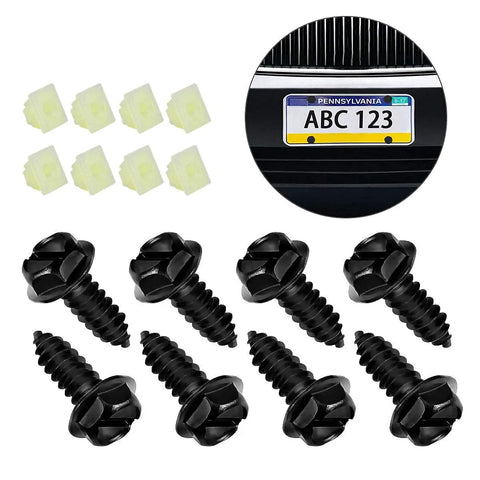 License Plate Screws Kit With Nylon Inserts For Cars And Trucks, Includes 8 Screws And 8 Nylon Inserts, Black License Plate
