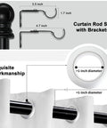 1 Inch Black Curtain Rods Beefy Heavy Duty Adjustable Splicing Curtain Rod With Brackets Fits 30 To 44 Inches Easy Install Hardware Included For Windows Ideal For Living Rooms And Bedrooms With Simple Mounting featuring detailed measurements and design elements.