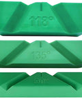 Rock Solid Drill Bit Sharpening Jig Kit Three Piece 3D Printed Bench Grinder Guide showing 90, 118, and 135-degree angles in green.