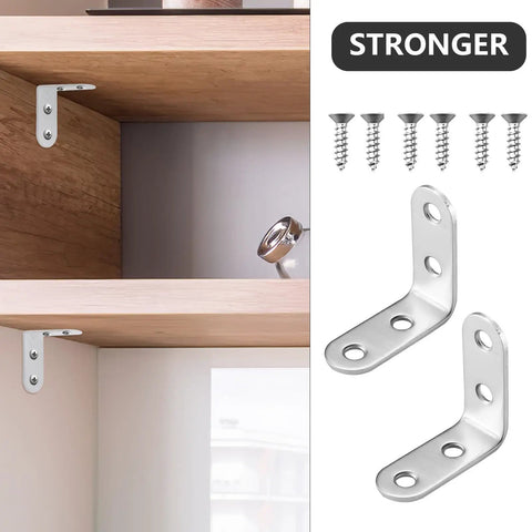 Heavy Duty Iron Angle Brackets 40x40mm Corner Braces With Screws Rust Proof Metal Corner Supports For Furniture And Tables Silver L Shaped