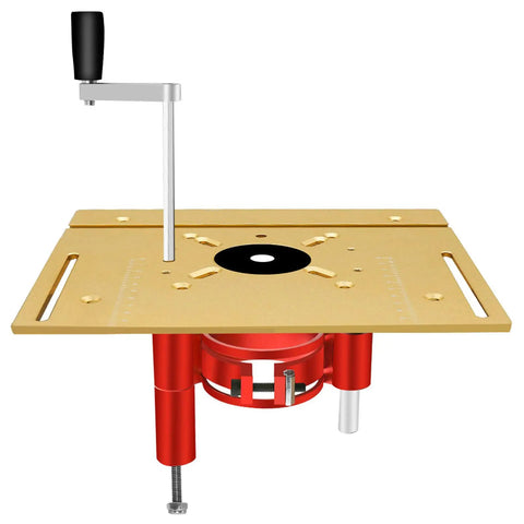 Pro Level Router Table Lift Kit for Woodworking Pros Manual Precision Base Plate Insert with adjustable height control.