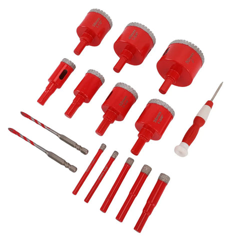 Mingzhe Brazed Hole Saw Kit For Ceramic And Glass, 12-piece red diamond drill bits with pilot bits