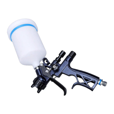 Complete Heavy Duty Hvp Spray Gun Kit With 1.7Mm Precision Nozzle And 600Ml Reusable Paint Cup with white paint cup and blue rim.