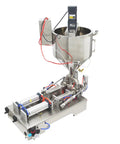 Top Shelf Pneumatic Piston Filler With Dual Stainless Steel Nozzles And Heating Stirring System Smooth No Drip Nonsense Liquid Paste Machine For Honey Cream Lotion Oil Cosmetics 110V close-up view of stainless steel construction and automated components.