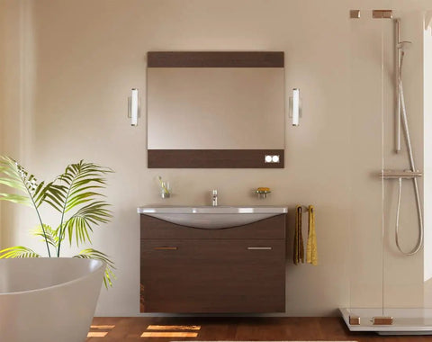 Bathroom with 12-Inch LED Vanity Light Fixture In Brushed Nickel, 90 CRI, MVOLT With 30K 35K 40K Color Temp, Sleek Contemporary Cylinder Bath Light