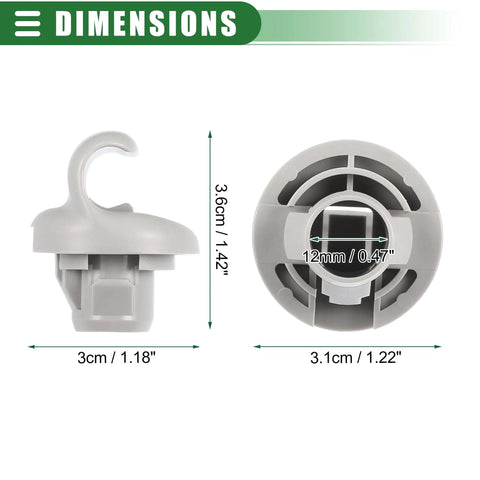Dimensional view of Sun Visor Clip Holder For Nissan Sentra 2015 2019 Easy Install Sun Visor Bracket Hook Replacement Compatible with 350Z 2003 2009 And Juke 2013 2017 Plastic Gray