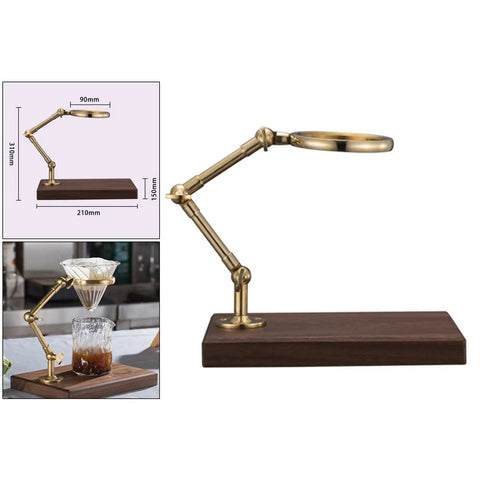 Solid Wood Base Brass Holder For Pour Over Coffee Dripper Stand With Rotating Detachable Rack Top Shelf Barista Brewing Accessory countertop setup