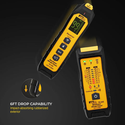 Lightweight Circuit Tracer And Breaker Finder Tool Nailing Down Dead Shorts Up To Six Hundred Volts ETL Certified handheld device with rubberized grip.