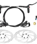 Front view: GRELiving hydraulic disc brake set with front/rear calipers, two rotors, levers, hoses, mounting hardware.