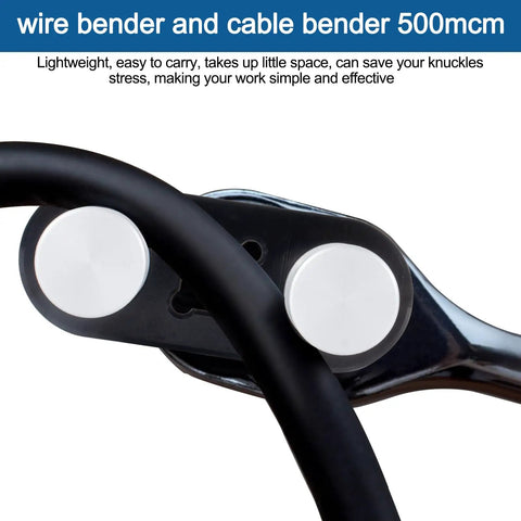 Close-up of Heavy Duty Cable Bender Tool For Electrical Work, showing handle and bend mechanism for 500 mcm cables.