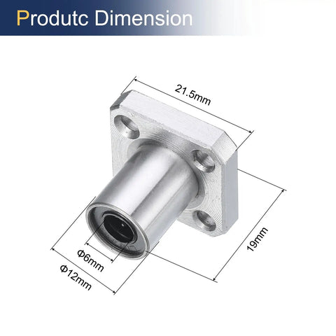 LMK6UU Linear Ball Bearings Deliver Rock Solid Precision With A 6Mm Bore And 12Mm Od Spec Featuring Square Flange, dimensions shown.