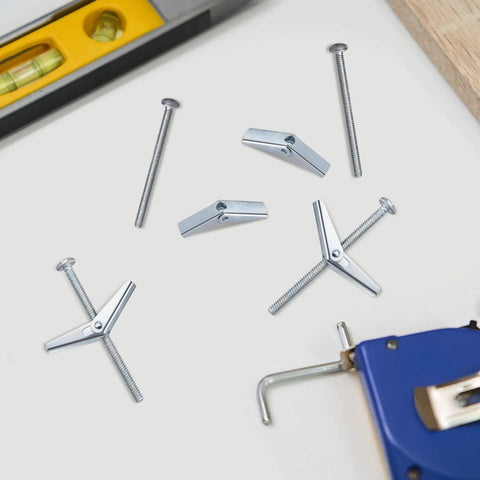 Wing Nut And Toggle Bolt Kit With Drywall Anchors For Hollow Wall Mounting And Hardware Assembly, 20 Piece Set, scattered on table
