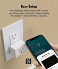 Smart Plug With Thread For HomeKit And Siri Control NFC Easy Setup Apple iPhone iPad Compatible Outlet For Home Automation Works With Apple Home App No Hub Needed White in wall socket with iPhone NFC pairing.