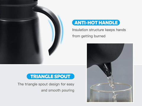 Monster 68 Ounce Stainless Steel Vacuum Insulated Coffee Carafe with anti-hot handle and triangle spout design